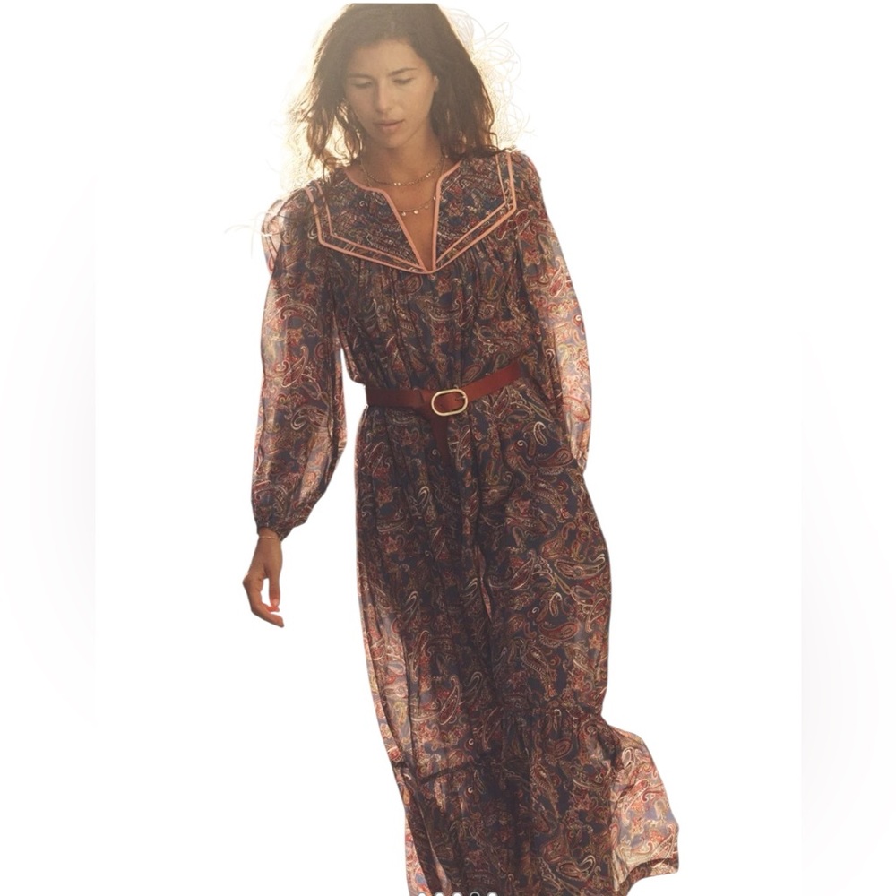 Boden Paisley Maxi Dress in Navy, Rust & Cream